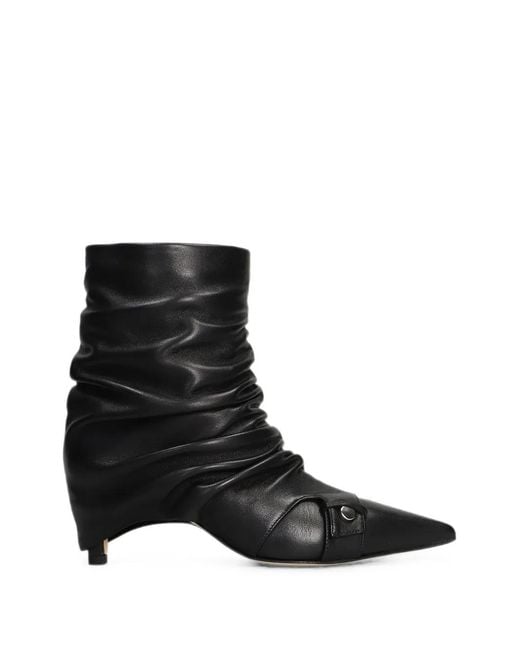 The Seller Black Ruched Pointed-Toe Ankle Boots