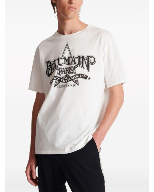Crew Neck T-shirt avec imprimé logo Balmain pour homme en coloris White