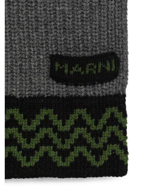 Marni White Geometric-Pattern Ribbed Scarf