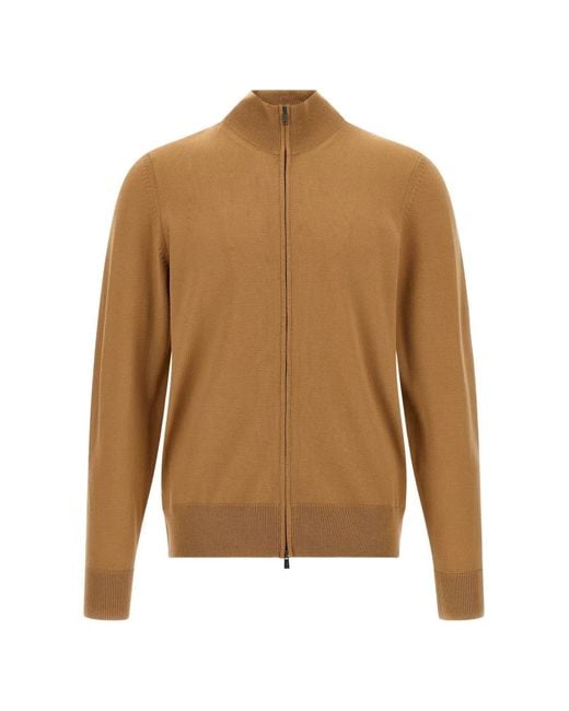 Boss Brown High-Neck Zip-Up Cardigan for men