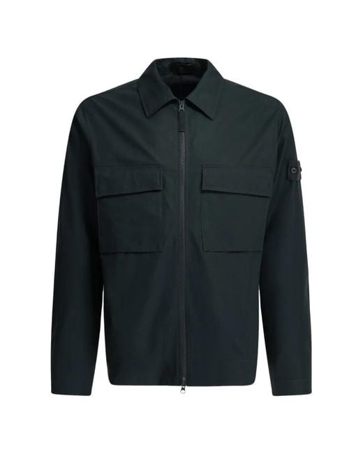 Stone Island Black Logo-Patch Shirt Jacket for men