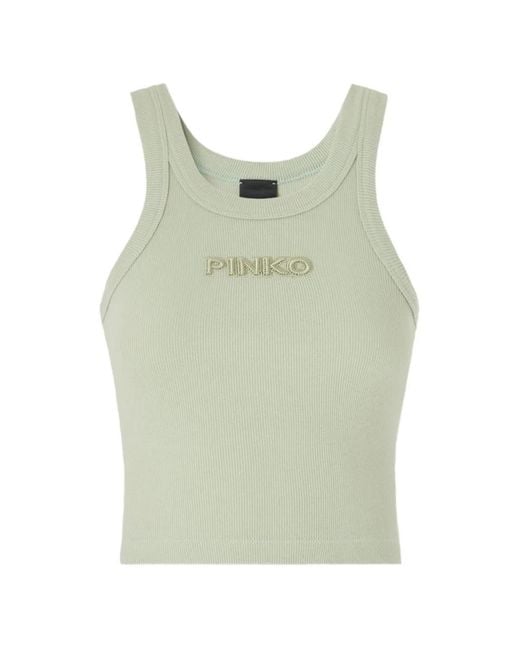 Pinko Green Cropped Vest Top With Logo