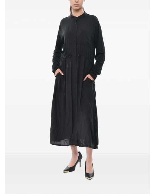 Woolrich Black Drawstring-Waist Long-Sleeve Maxi Dress