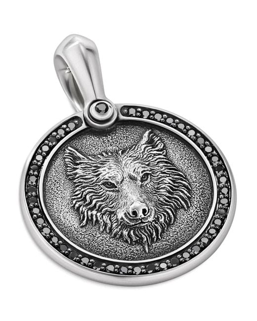 David Yurman Metallic Sterling Petrvs Wolf Diamond Amulet (30.3Mm) for men