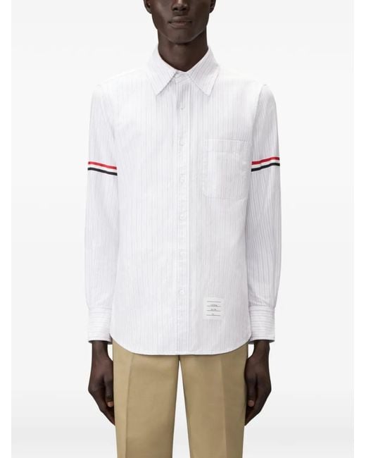 Thom Browne White Madras Oxford Striped-Armband Shirt for men