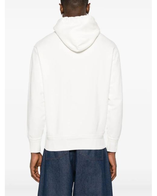C P Company White Embroidered-Logo Cotton Hoodie for men