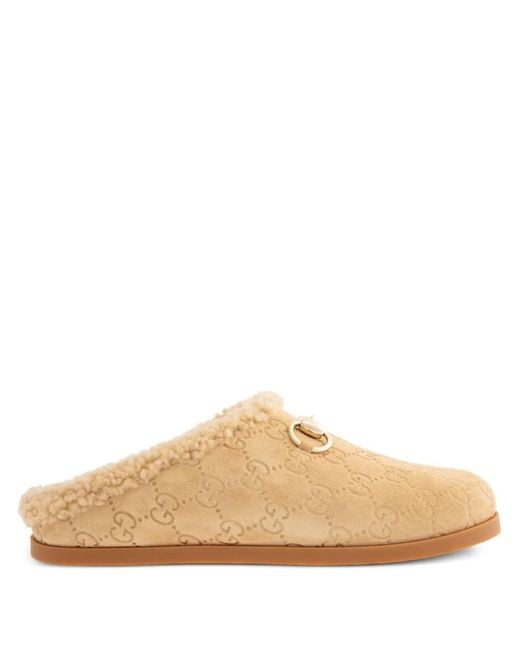 Gucci Natural New Sol Suede Mules