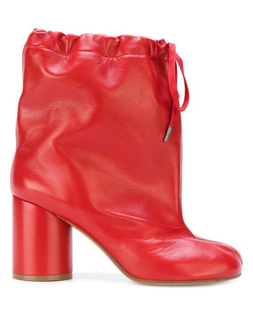 Maison Margiela Red Leather Drawstring Boots W/ Tags