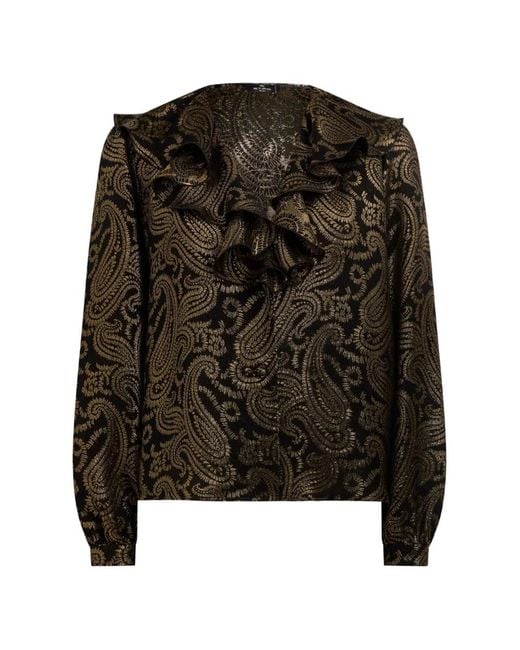 Etro Black Ruffled Paisley Top