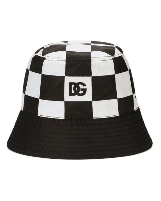 Dolce & Gabbana Checkerboard-print Logo Bucket Hat in Black for Men ...