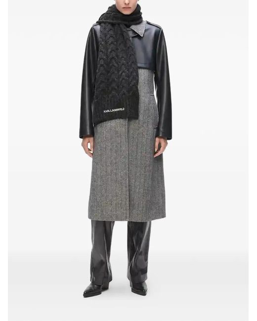Karl Lagerfeld Black Logo Cable-Knit Scarf