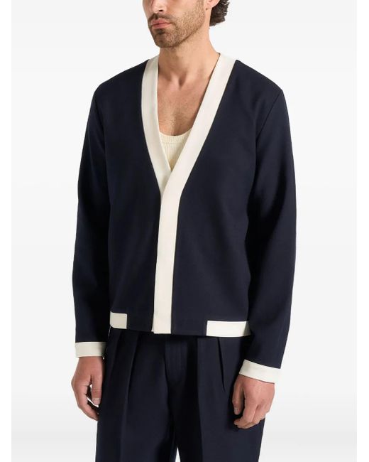 Manière De Voir Blue Clovis Tailored Contrast-Placket Cardigan for men