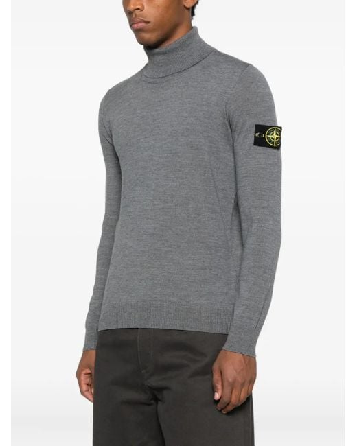 Stone Island Gray Roll-Neck Logo-Patch Sweater for men