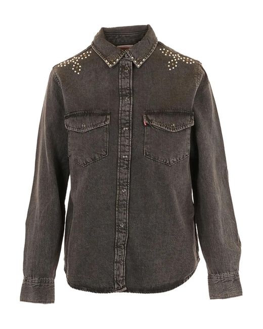 Levi's Overhemden ,Bruin ,Denim Iconic Western Bejewelled Western in het Gray