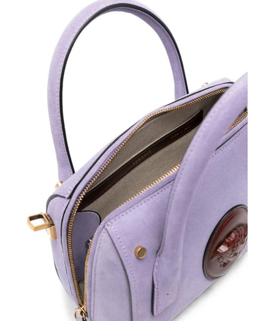 Versace Purple Small Boston Medusa Plaque Tote Bag