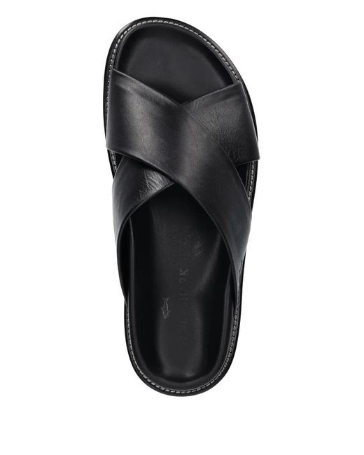 Paul & Shark Black Leather Slides for men
