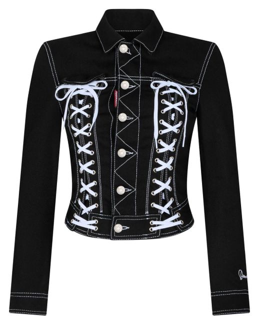 DSquared² Black Lace-up Denim Jacket