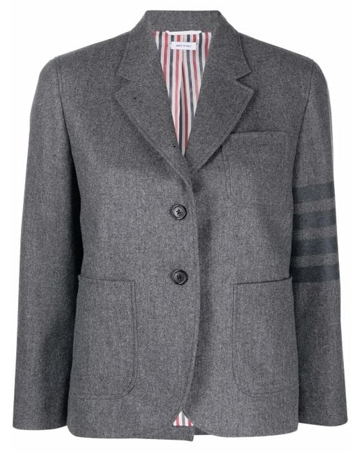 Thom Browne Gray Single-breasted Blazer With Stripes