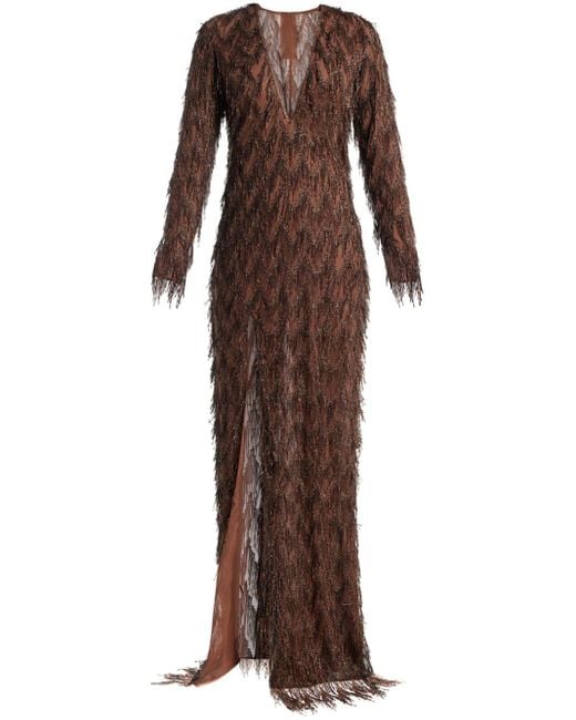 Tom Ford Maxi-jurk Met Franje En Chevron Streep in het Brown