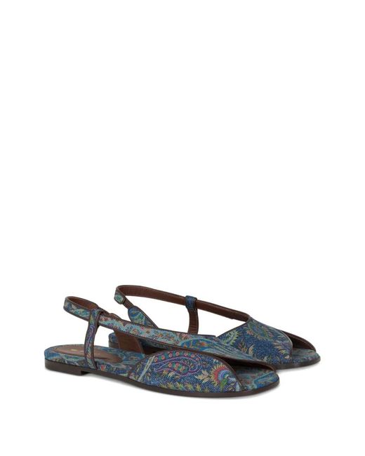 Etro Blue Low Jacquard Denim Sandals