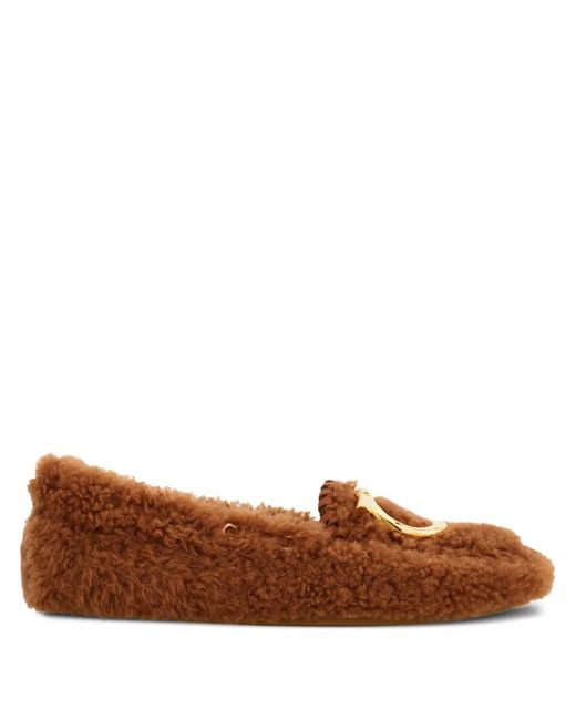 Ferragamo Brown Gancini Shearling Loafers