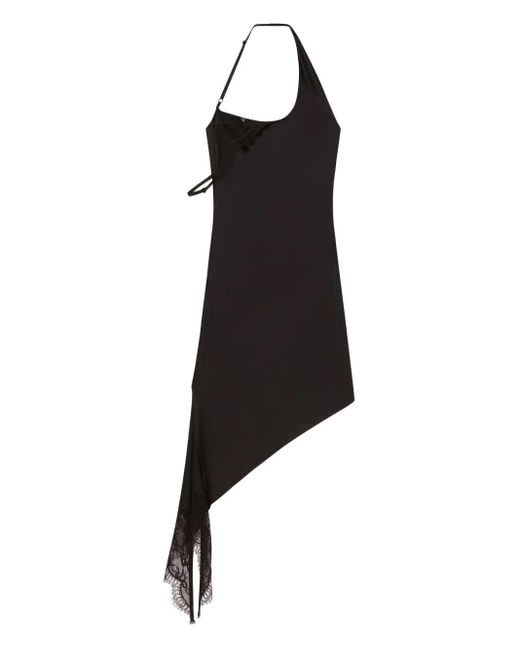 Courreges Asymmetrische Jurk Met Kanten Afwerking in het Black