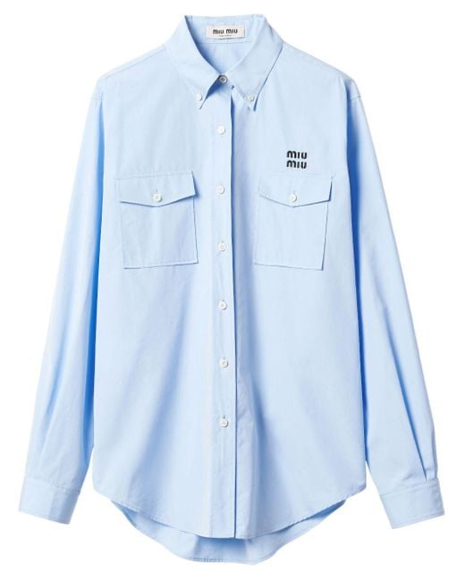Camisa de popelina con logo bordado Miu Miu de color Blue