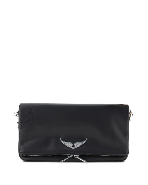 Zadig & Voltaire Black Grained Leather Logo-Detail Shoulder Bag