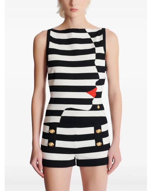 Balmain Black Mariniere Knitted Top