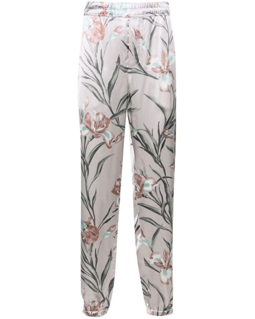 Saint Laurent Gray Floral-print Tapered Trousers for men