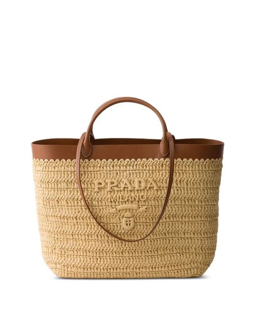 Prada Brown Sac Fourre-Tout Moyen En Crochet Et Cuir