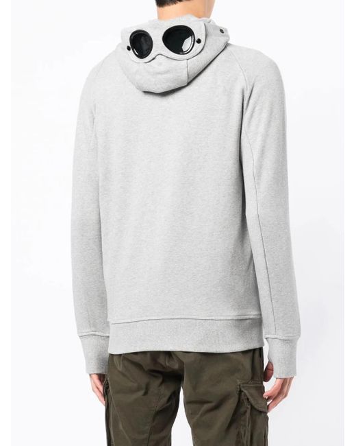 C P Company Gray Goggles-Detail Zip-Up Hoodie for men