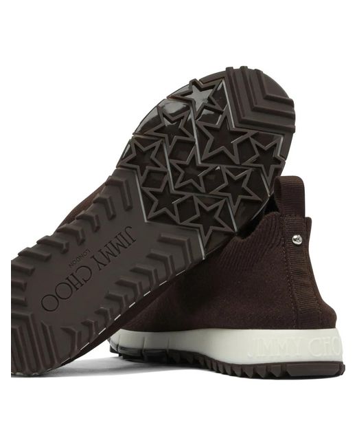 Jimmy Choo Brown Veles Chocolate Cashmere Melange Knit Trainers Pearl Buttons
