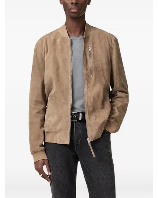 AllSaints Kemble Wildleder-Bomberjacke Mit Reißverschluss in Natural für Herren