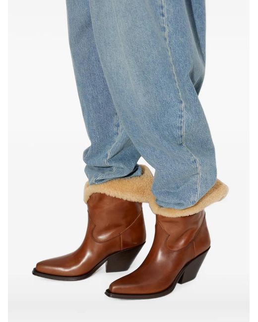 Chloé Brown Azelan Shearling-Trim Ankle Boots