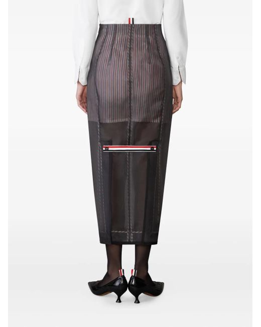 Thom Browne Black Striped Organza Pencil Skirt
