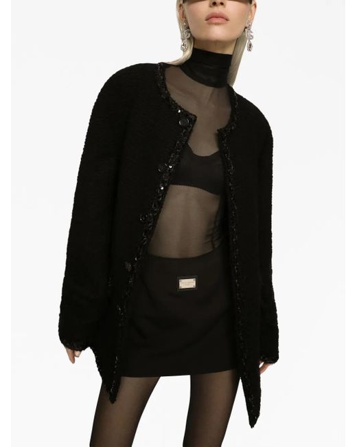 Dolce & Gabbana Black Sequin-Embellished Bouclé Jacket