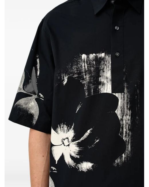 ARMANI EXCHANGE Black Floral-Print Short-Sleeve Shirt for men