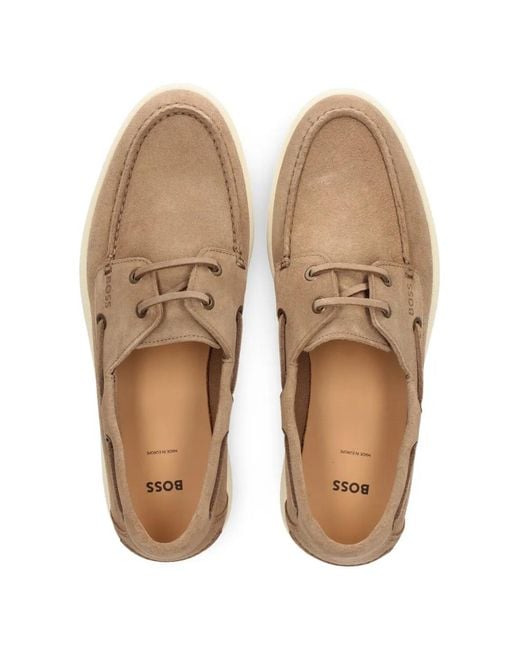 Boss Brown Suede Lace-Up Boat Shoes for men