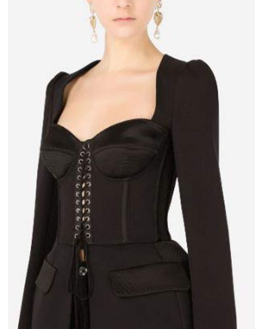 Dolce & Gabbana Black Cotton And Satin Top With Laces And Eyelets