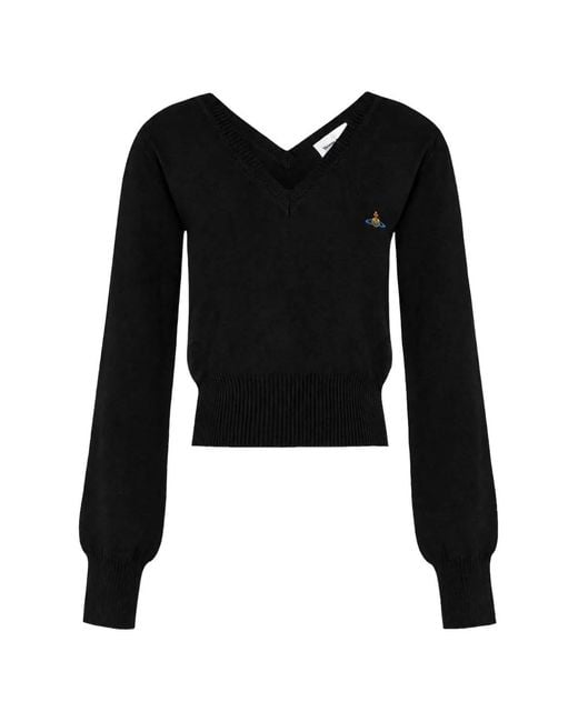 Vivienne Westwood Black Orb-Embroidered V-Neck Sweater
