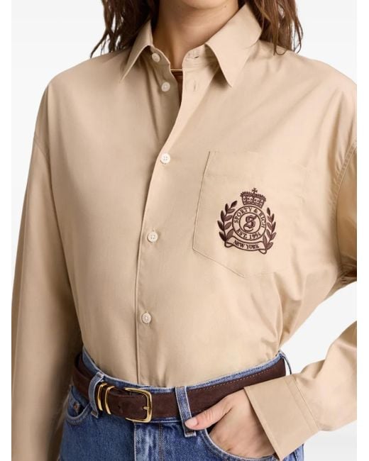 Sporty & Rich H&W Crest Shirt in het Natural