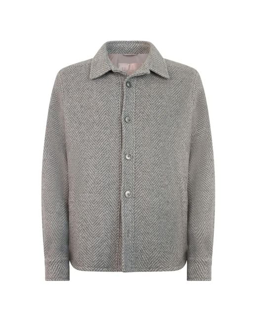 Herno Gray Herringbone-Knit Shirt Jacket for men