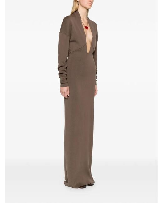 Entire studios Brown Rallel V-neck Long-sleeve Maxi Dress