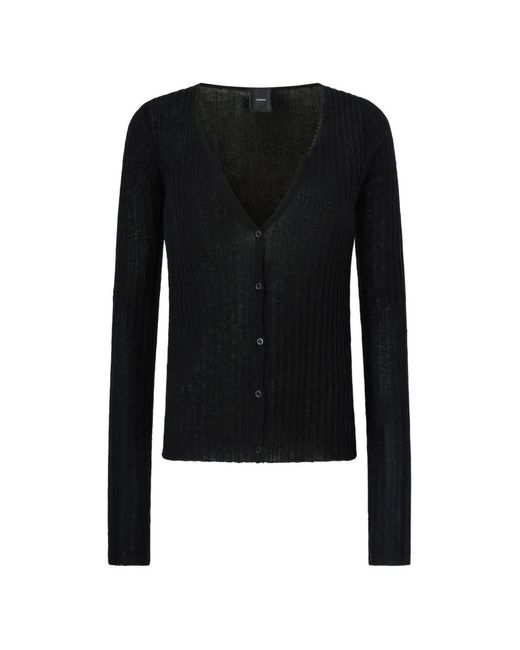 Pinko Black Ribbed-Knit V-Neck Cardigan
