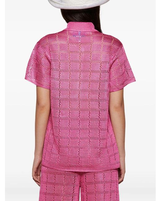 Calle Del Mar Pink Short-Sleeve Grid-Pattern Shirt