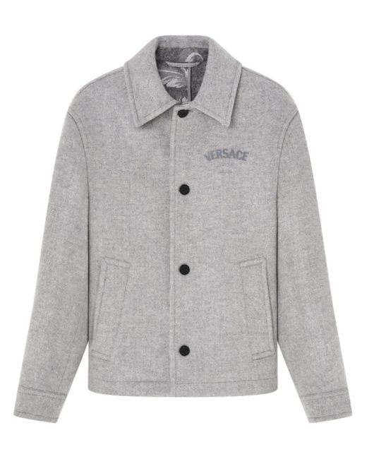 Versace Gray Heavy Wool Blouson With Embroidered Details for men