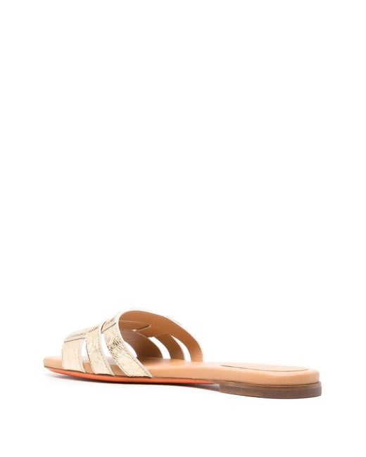 Santoni Metallic Open-Toe Flat Slides