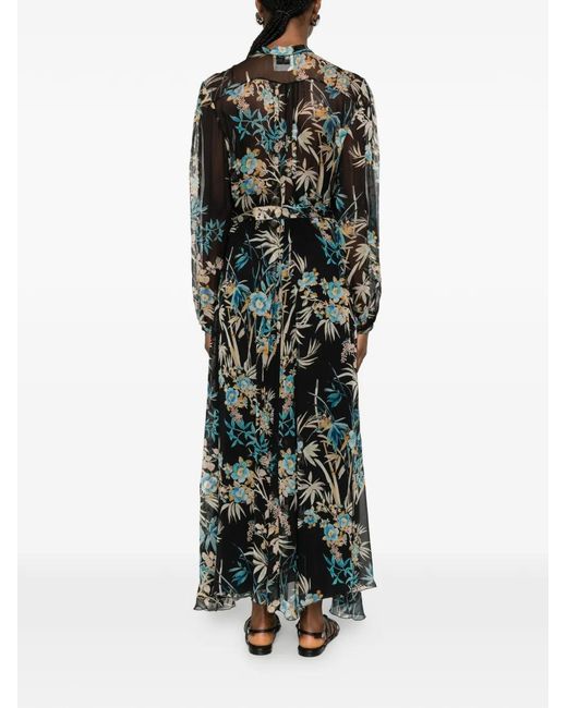 Forte_forte Green Floral-Print Tie-Neck Dress