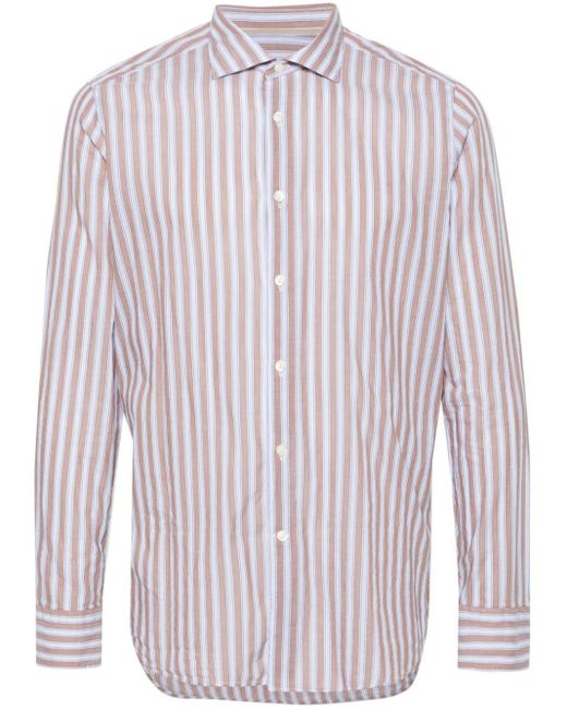 Tintoria Mattei 954 Brown Cutaway-collar Striped Shirt for men